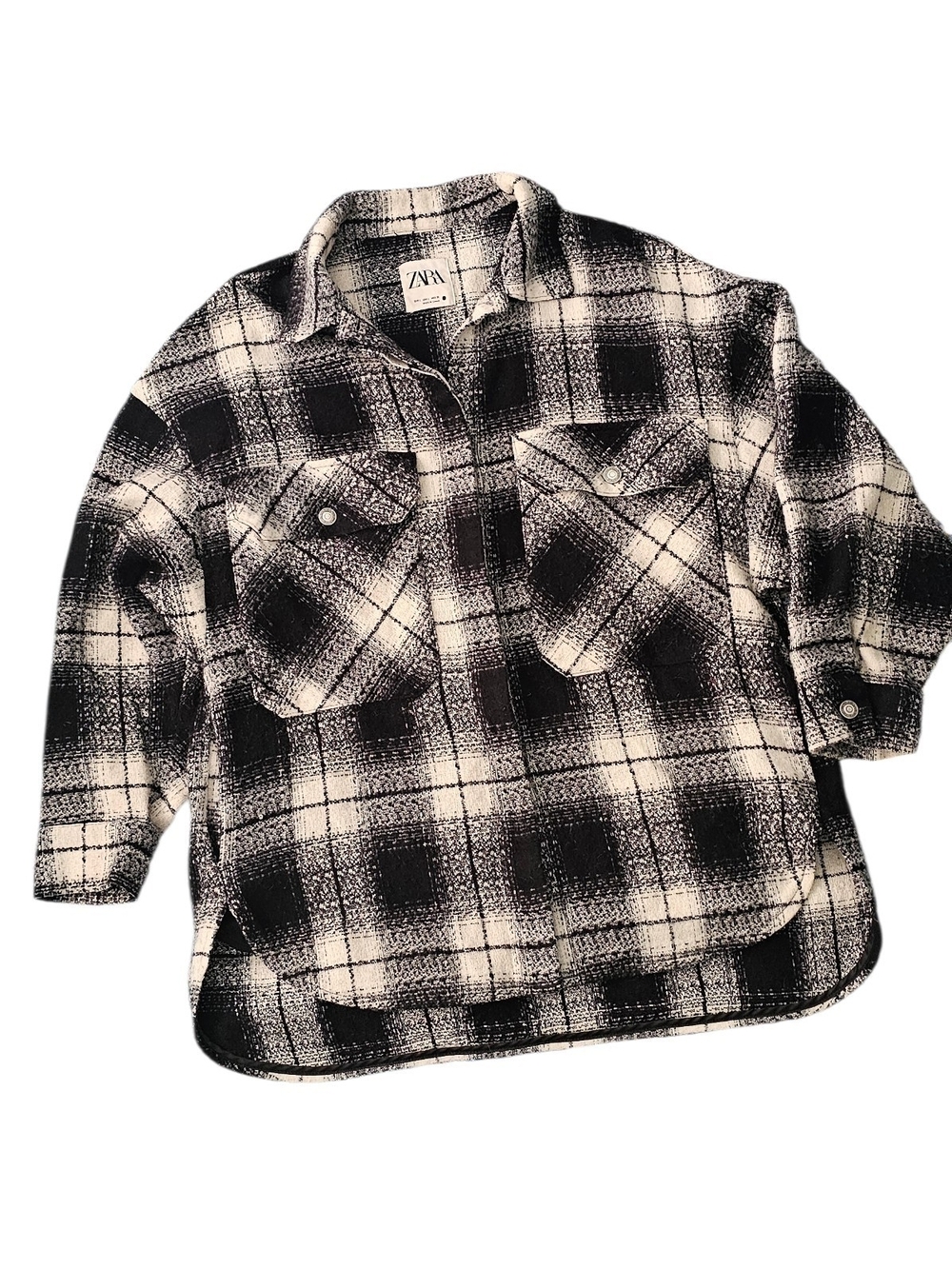 Zara Black & White Plaid Women's Shirt Jacket
